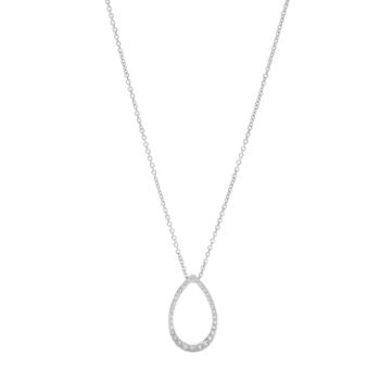 Fossil® Polished Steel with Simulated Crystal Pave Double Teardrop Pendant Necklace