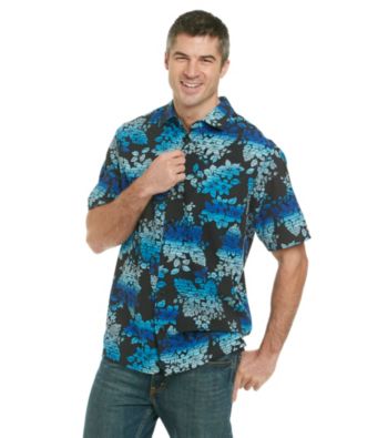Paradise Collection® Men's Midnight Black Short Sleeve Tropical Ombre Print Silk Woven