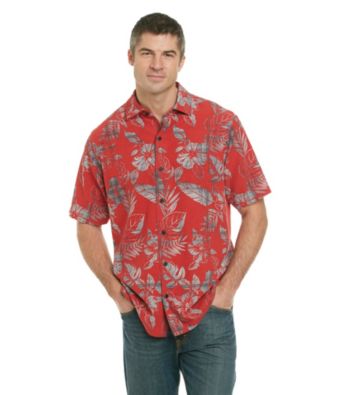 Paradise Collection® Men's Red Rust Short Sleeve Tropical Print Silk Woven