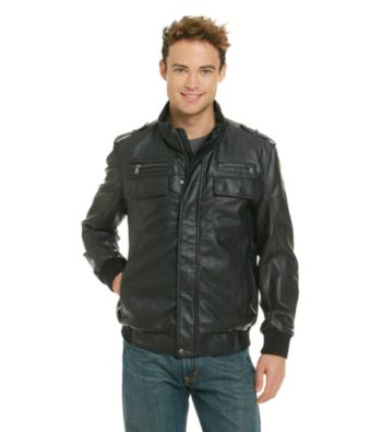 Calvin Klein Men's Black Faux Leather Bomber