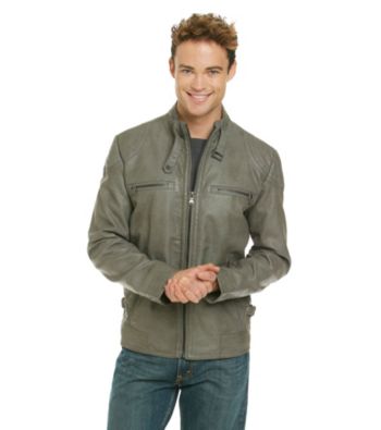 Calvin Klein Men's Grey Faux Leather Moto Jacket