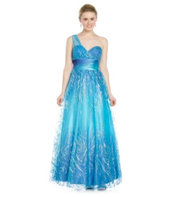 Cachet® Long One-Shoulder Beaded Dress