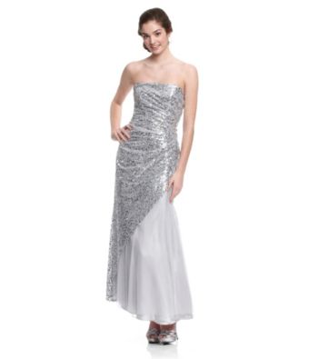 Jump® Juniors' Strapless Silver Sequin Ballgown