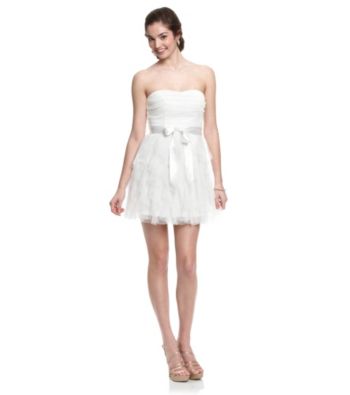 Teeze Me Juniors' White Strapless Tiered Party Dress