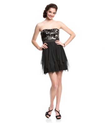 Hailey Logan Juniors' Strapless Black Party Dress