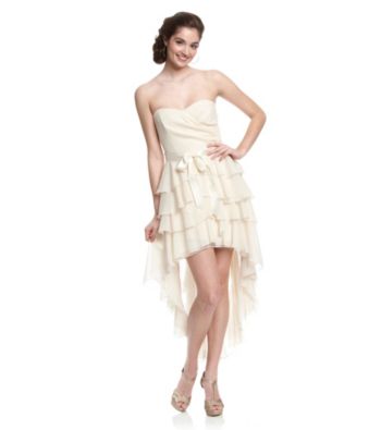 Teeze Me Juniors' Ivory Strapless Ruffled Hi-Low Dress