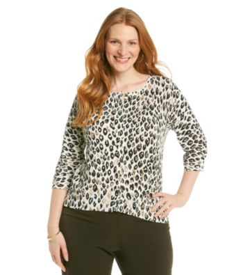 Relativity Career Plus Size 3/4 Sleeve Printed Cardigan