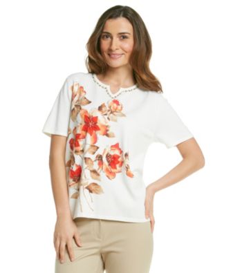 Alfred Dunner® Splitneck Beaded Floral Top