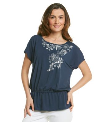 Alfred Dunner® Crewneck Embroidered Peplum Top