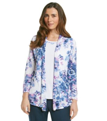 Alfred Dunner® Floral Print Jewel Detail Layered-Look Top