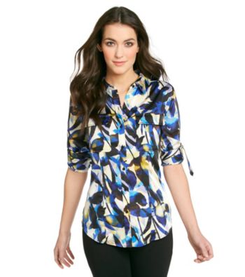 Calvin Klein Print Roll Sleeve Blouse