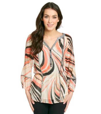 Calvin Klein Printed Peasant Blouse
