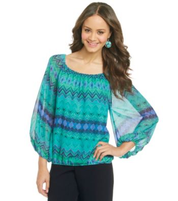 Chaus Diamond Print Peasant Blouse
