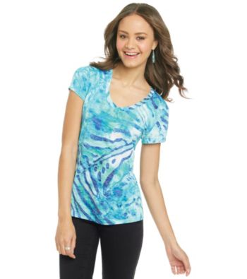 Chaus V-Neck Cap Sleeve Print Tee