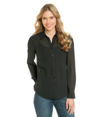Spense® Pleated Back Sheer Buttondown Blouse