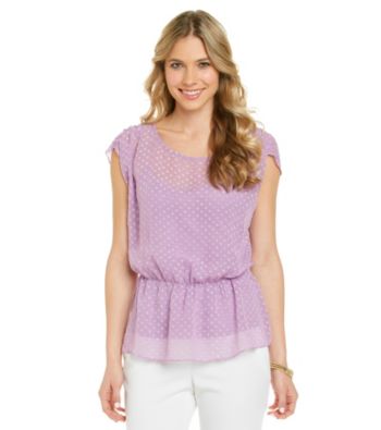 Black Rainn™ Textured Polka Dot Peplum Hem Top