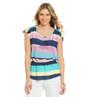 Black Rainn™ Striped Peplum Hem Top