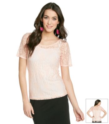 Chelsea & Theodore® Allover Lace Button Back Tee