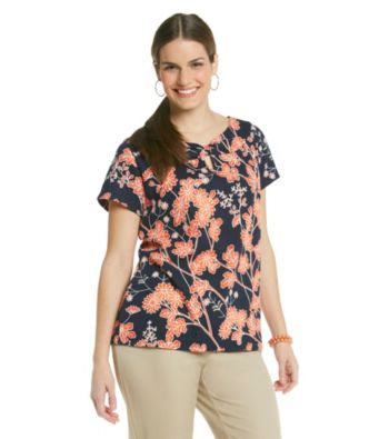 Rafaella® Plus Size Keyhole Neck Printed Top