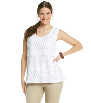 Rafaella® Plus Size Sleeveless Slub Tiered Lace Tank