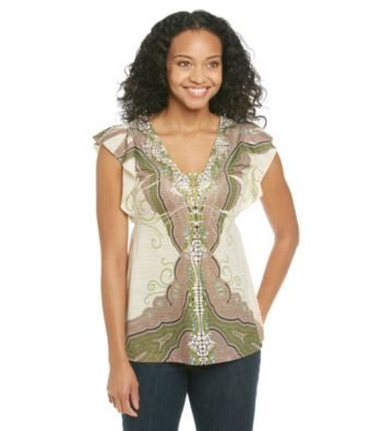 Oneworld® Petites' Flutter Sleeve Henley