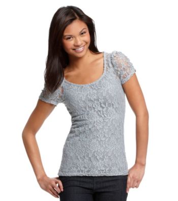 Ultra Flirt® Juniors' Allover Lace Cinch Sleeve Tee