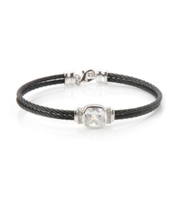 Cellini Stainless Steel Silver Plate Crystal Bracelet