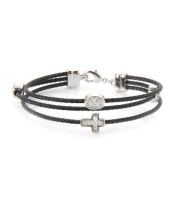 Cellini Stainless Steel Black Silver Plate Crystal Bracelet