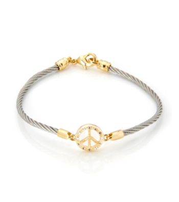 Cellini Stainless Steel Gold Plate Swarovski® Peace Sign Crystal Bracelet