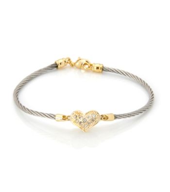 Cellini Stainless Steel Gold Plate Swarovski® Crystal Heart Hook Bracelet