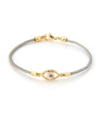 Cellini Stainless Steel Gold Plate Swarovski® Crystal Guardian Eye Hook Bracelet