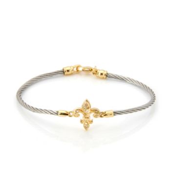 Cellini Stainless Steel Gold Plate Swarovski® Crystal Fleur De Lis Bracelet