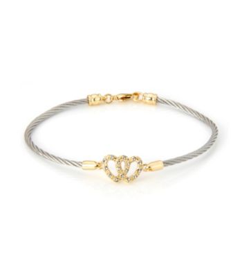 Cellini Stainless Steel Gold Plate Swarovski® Crystal Open Heart Hook Bracelet