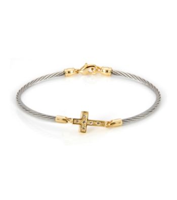 Cellini Stainless Steel Gold Plate Swarovski® Crystal Cross Hook Bracelet