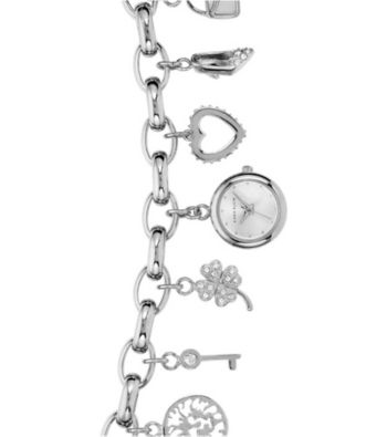 Anne Klein® Women's Silvertone Charm Bracelet Watch