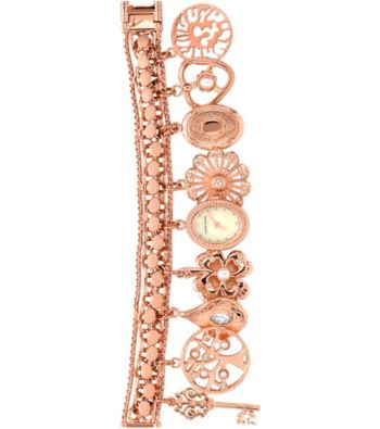 Anne Klein® Women's Rose Goldtone Charm Bracelet Watch