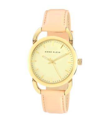 Anne Klein® Women's Tan Leather Strap w/Hinge Detail Watch