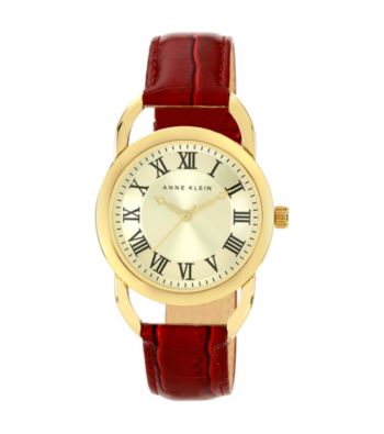 Anne Klein®Women's Goldtone Berry Leather Strap Watch