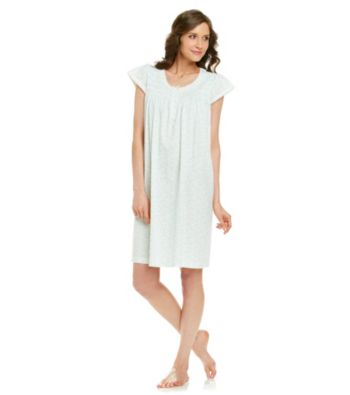 Miss Elaine® Silky Knit Short Gown - Blue Floral