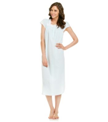 Miss Elaine® Seersucker Long Gown - Turquoise