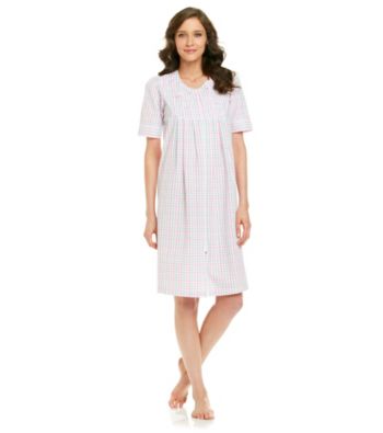 Miss Elaine® Seersucker Short Zip Robe - Pink Plaid