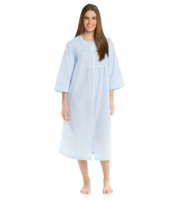 Miss Elaine® Plus Size Seersucker Long Zip Robe - Blue