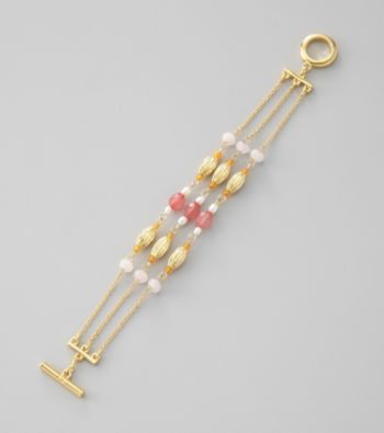 Lauren Ralph Lauren Rose Quartz/Goldtone Multi Bead Bracelet