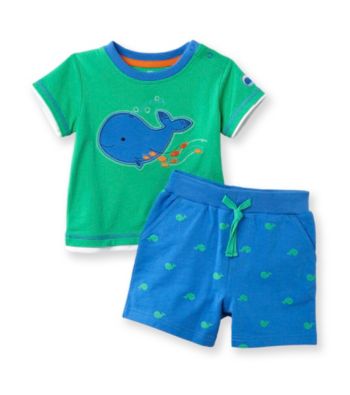 Little Me® Baby Boys' Green Whale Schiffli Shorts Set