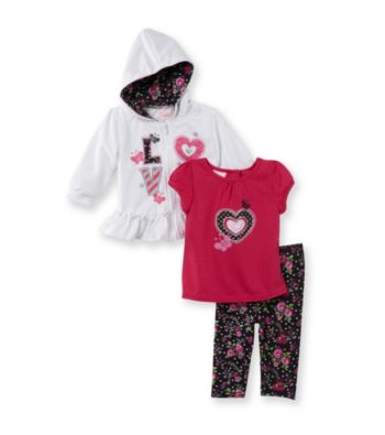 Nannette® Baby Girls' White/Pink Love Hoodie and Capri Set