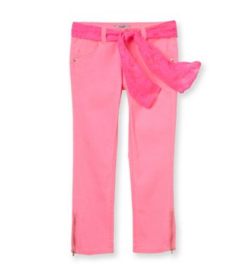 Jolt® Girls' 7-16 Pink Zipper Hem Ankle Jeans with Lace Belt