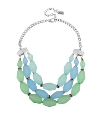Kenneth Cole® Silvertone & Blue/Green Faceted Bead Three Row Necklace
