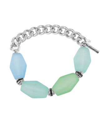 Kenneth Cole® Silvertone & Blue/Green Faceted Bead Half Stretch Bracelet