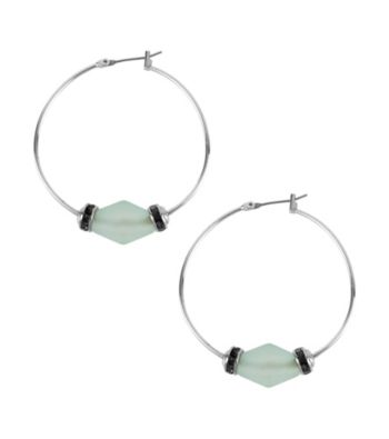 Kenneth Cole® Silvertone & Green Faceted Bead Hoop Earrings
