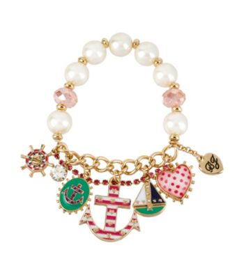 Betsey Johnson® Goldtone Anchor Multi Charm Half Stretch Bracelet